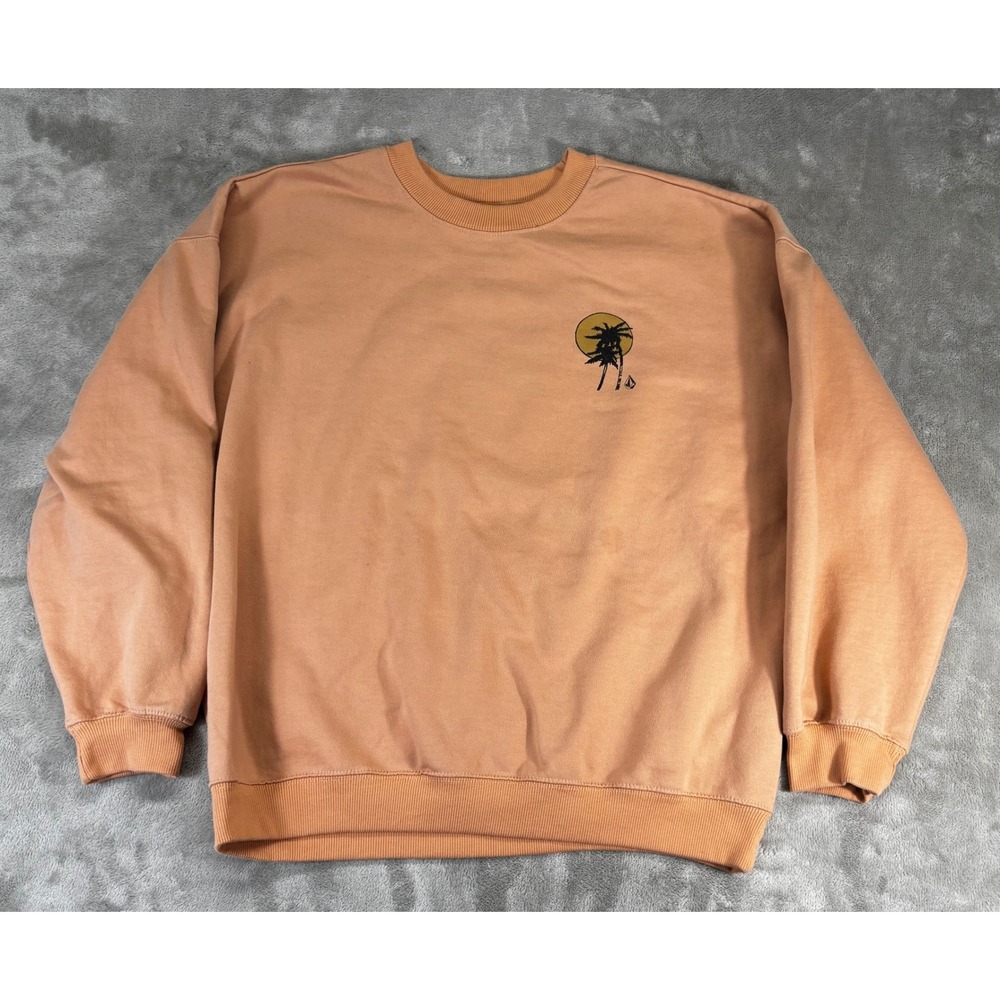 Volcom Sweatshirt Men Medium Peach Excellent Palm Tree Sun Graphic Pullover Crew